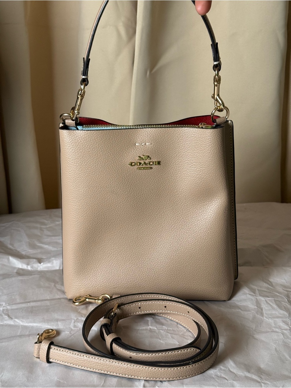 Coach Pebble Leather Shoulder Bag in Taupe with Gold Hardware